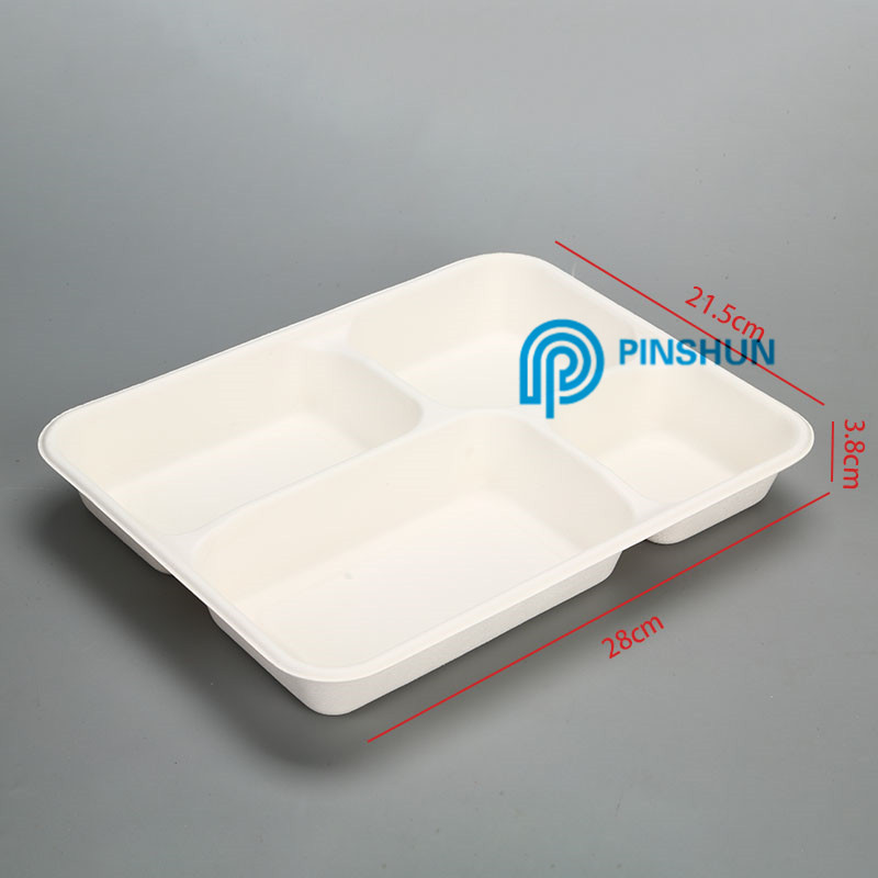 white degradable disposablesugarcane food container with 4 compartment